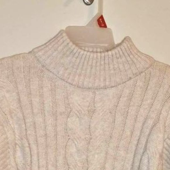 Time & tru women's high neck sweater M 8-10 beige cream Ribbed Cable Knit W-312 - Picture 3 of 4